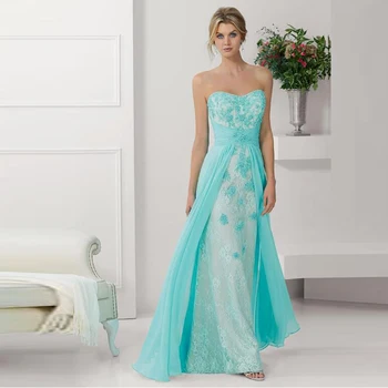 

2020 Latest Charming Aqua Lace Sweetheart Mother of the Bride Dresses Sleeveless Wedding Party Gowns Appliqued Back Out