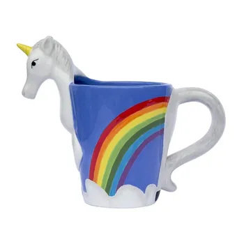 

Cute Blue Color Rainbow Pattern Unicorn Ceramic Coffee Cup for Kids