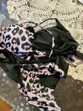 Conjunto de Bikini con estampado de leopardo para mujer, bañador Sexy de cintura alta con estampado de serpiente, traje de baño dividido con Tanga de banda de realce, ropa de baño brasileña 2021