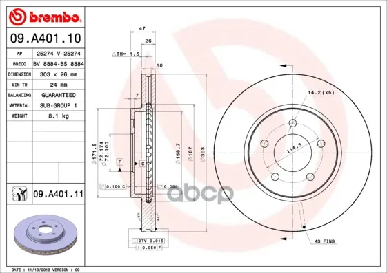 Диск Тормозной Brembo арт. 09.A401.11