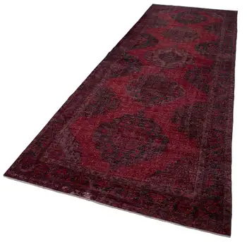 

148x413 Cm Red Handmade English Over Dyed Runner Rug-5x14 Ft