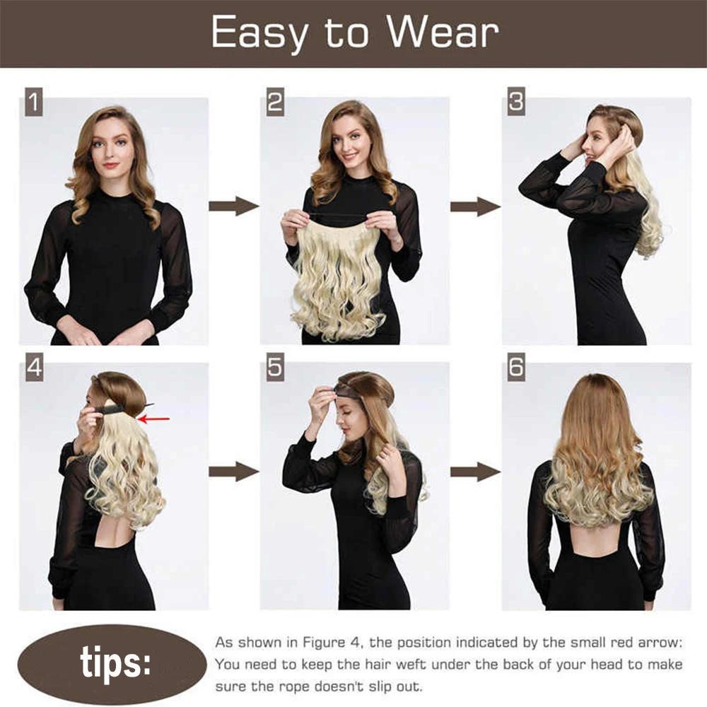 Synthetic No Clip Invisible Wire Hair Extensions Straight Natural Black Blonde One Piece False Hairpiece Halo Hair Extension