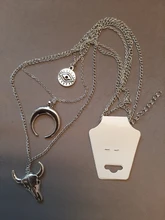 Docona-collar multicapa de ojo de Luna y cabeza de toro para mujer, gargantilla de capas geométricas, Vintage, Color plata, C18107