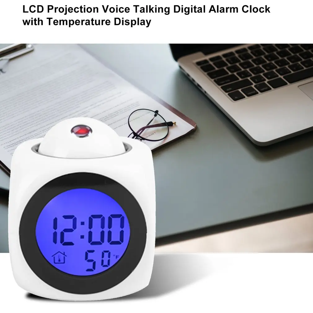 Wekker Digitale Lcd Projectie Glow Klok Desktop Backlight Decor Klok Voice Control Snooze Functie Elektronische Tafel Cloc