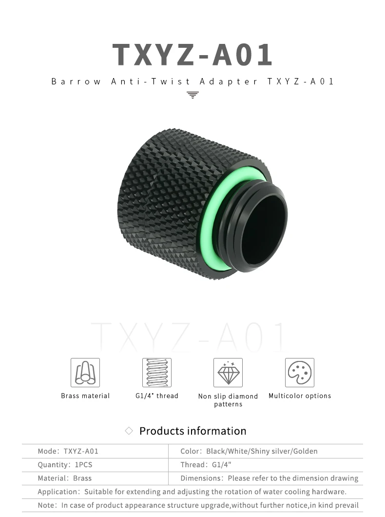 Barrow TXYZ-A01, 13 mm Stecker-zu-Buchse-Verlängerungs-Drehanschlüsse, G1/4 Stecker-zu-Buchse-Wasserkühlungsanschlüsse – Detail 1