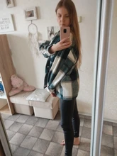 Woolen Coat Shirt Jacket Windbreaker Oversize Plaid Vintage Women Loose Button Winter