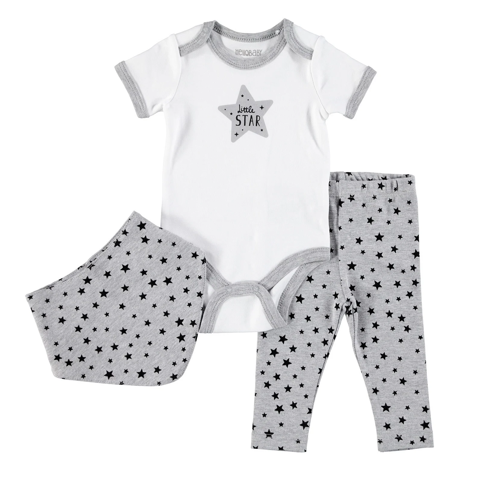 Ebebek HelloBaby/комплект из 3 предметов: боди с короткими рукавами и принтом звезд шарфа|
