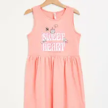 Повседневное трикотажное платье для девочек; летние модные платья с круглым вырезом и буквенным принтом для девочек; удобная плиссированная одежда; Pink-L6137A619SM