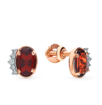 

Gold earrings with cubic zirconia and Garnet sunlight sample 585