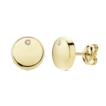 

18k gold earrings round 8mm. Plain cubic zirconia [AB8891]