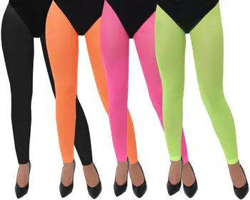 

80S FOOTLESS TIGHTS LADIES NEON 1980S DISCO RAVE HEN NIGHTS FANCY DRESS WOMENS