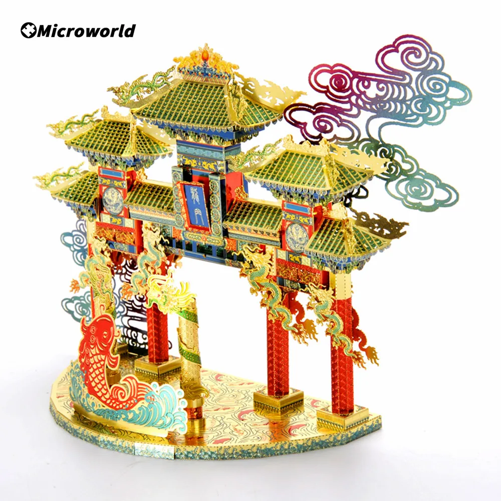 Microworld 3D Metal Puzzle Games China Carp Gantry Building Model Kits DIY Laser Cutting Jigsaw Christmas Toys For Teen Adult