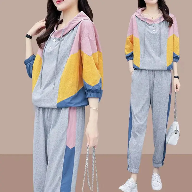 Women's Tracksuit Casual Solid Long Sleeve Hooded Sport Suits Autumn Warm Hoodie Sweatshirts and Long Pant Fleece Two Piece Sets
