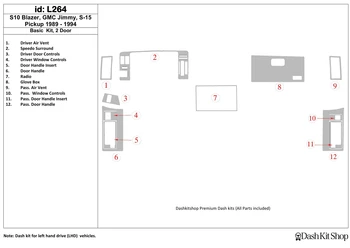 

Interior lining for Chevrolet S-10 1989-1994. Set L264.