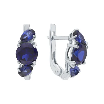 

Silver earrings with sapphires synthetic sunlight sample 925