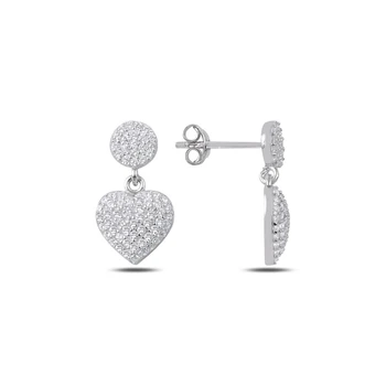 

KUTAYDAN Zircon Cubic Zirconia Dangle Heart Earrings 925 Sterling Silver