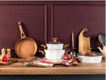 

Madame Coco granite pans set 7 pieces 3 pots 3 lids 1 pan fireproof набор горшков 7 предметов non-stick turkish quality