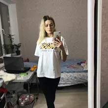 T-Shirt Female Tops Tees Short-Sleeve Cool Harajuku Leopard-Print Hirsionsan O-Neck Spring Summer