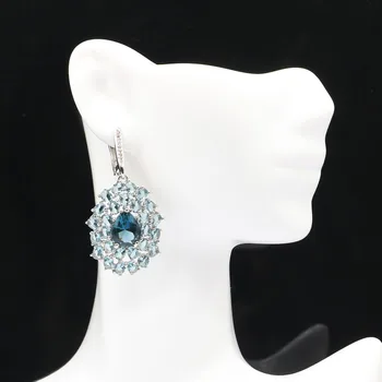 

45x23mm Elegant Big European Design Silver Earrings Jewelry Created London Blue Topaz Women Wedding Dating