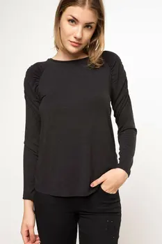

DeFacto Woman Fashion Long Sleeve T-Shirt Female O-neck Comfort Pullover Casual Loose Tops High Quality Black New- H7105AZ17AU