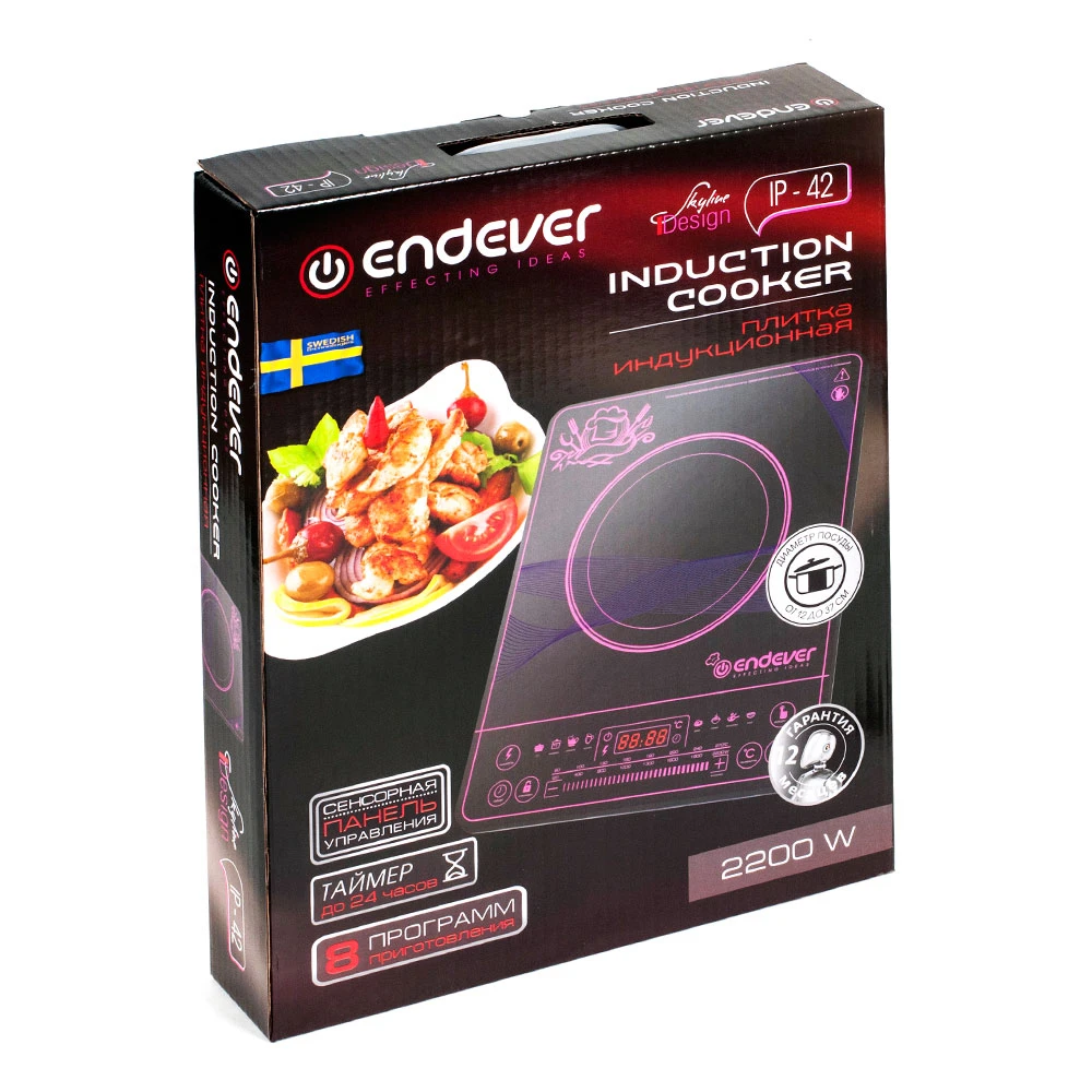 Плита индукционная Endever Skyline IP-42(Мощность 2200 Вт, 8 программ, LED дисплей, варочная панель 29х29 см