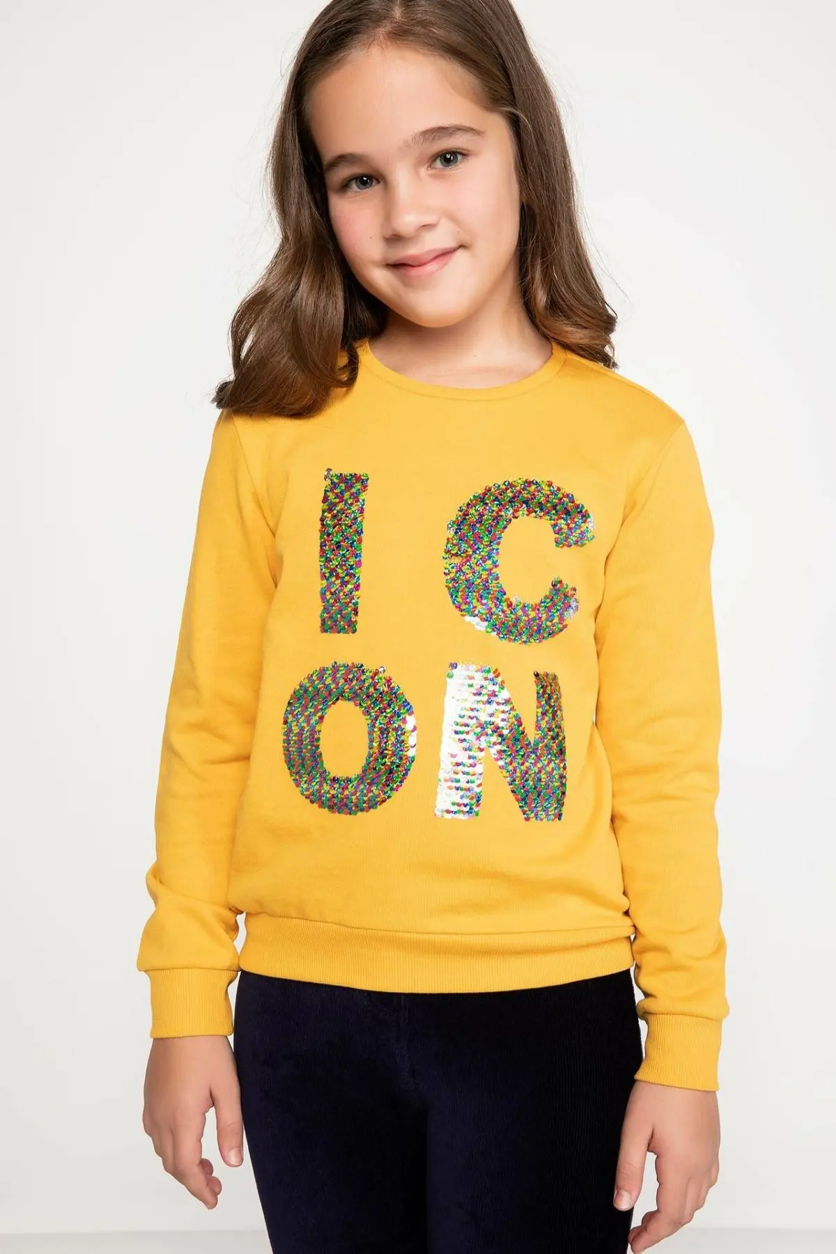 

DeFacto Fashion Girls O-neck Sequin Letter Pattern Pullovers Casual Long Sleeves Pullovers Simple Autumn Girls New - K0539A618AU