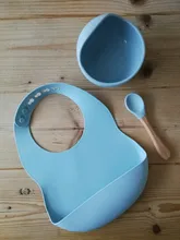 Juego de alimentación de colores para niños, Baberos de silicona de grado alimenticio, plato de bebé, tazón de succión sin silicona, vajilla para niños, babero impermeable, cuchara suelta BPA