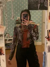 Blouse Mesh-Top Turtleneck Patchwork High-Neck-Top Long-Sleeve Fashion CHEERART Women