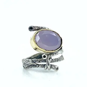 

Authentic Hand Production Custom Design Pink Quartz Stone Silver Ring