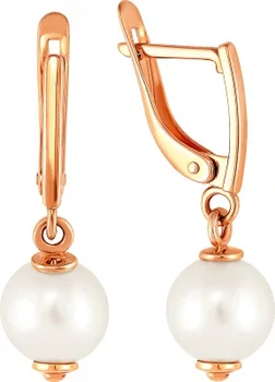 

Примаэксклюзив earrings with 2 pearls in red gold