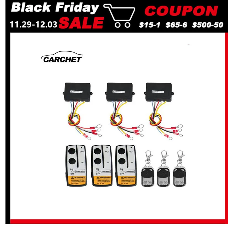 

CARCHET Universal 3pcs Winch Wireless Remote Control Kit 12V 50FT For Jeep Truck SUV ATV For Self-recovery Winch FREE SHIPPING