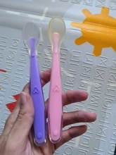 Gran oferta cuchara de silicona suave cuchara de detección de temperatura de Color caramelo herramientas de alimentación de alimentos para niños
