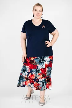 

Skirt artessa plus size, midi length, waist with elastic band, from штапеля.