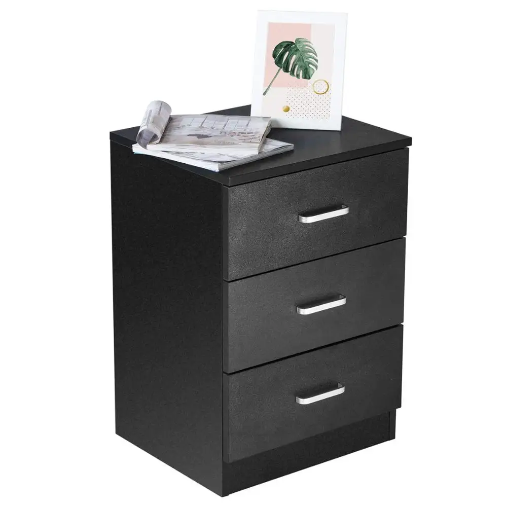 

Black Nightstand Bedroom Night Stand Bed End Table Night Table Wooden Sofa Side Storage Cabinet with 3 Drawers