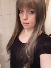 LANLAN-Peluca de cabello sintético para mujer, cabellera larga y Lisa, con flequillo de aire, natural y esponjoso, con botón interno