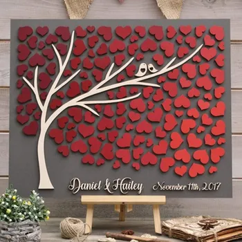 

Personalize Red Rustic Wedding Guest Book Alternatives Tree of Hearts Engagement Guestbook Wooden Tree of Life Wedding Gift