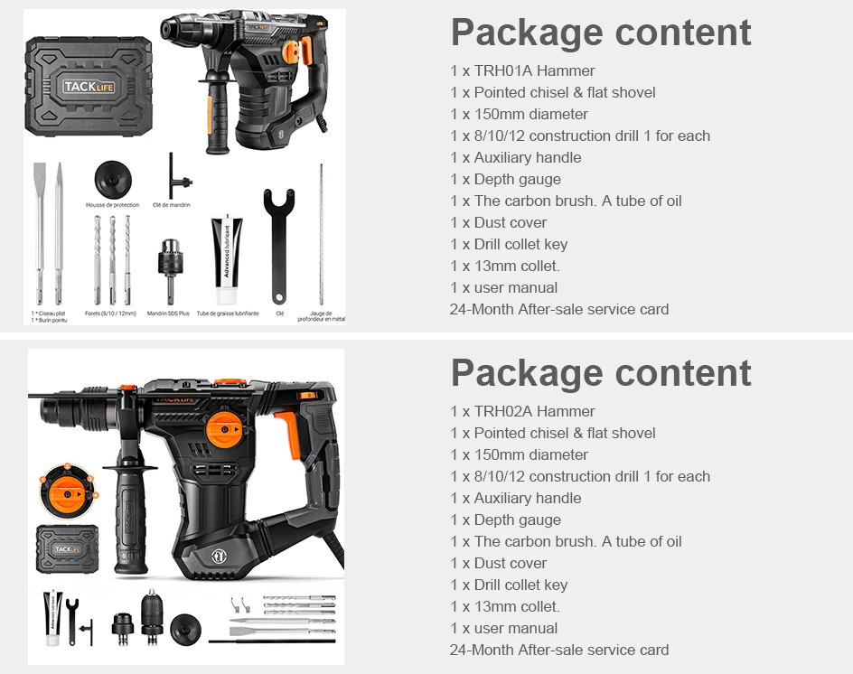 Tacklife 9.5a 1050w Rotary Hammer Drill 