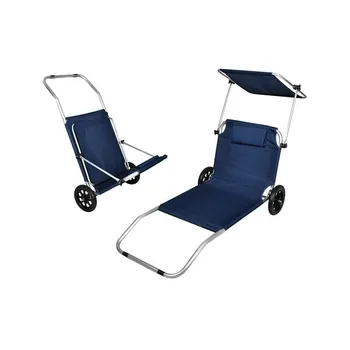 

Chaise Lounge beach with 115cm gray navy blue roof lounger 4kg with wheels 7 steps 5381