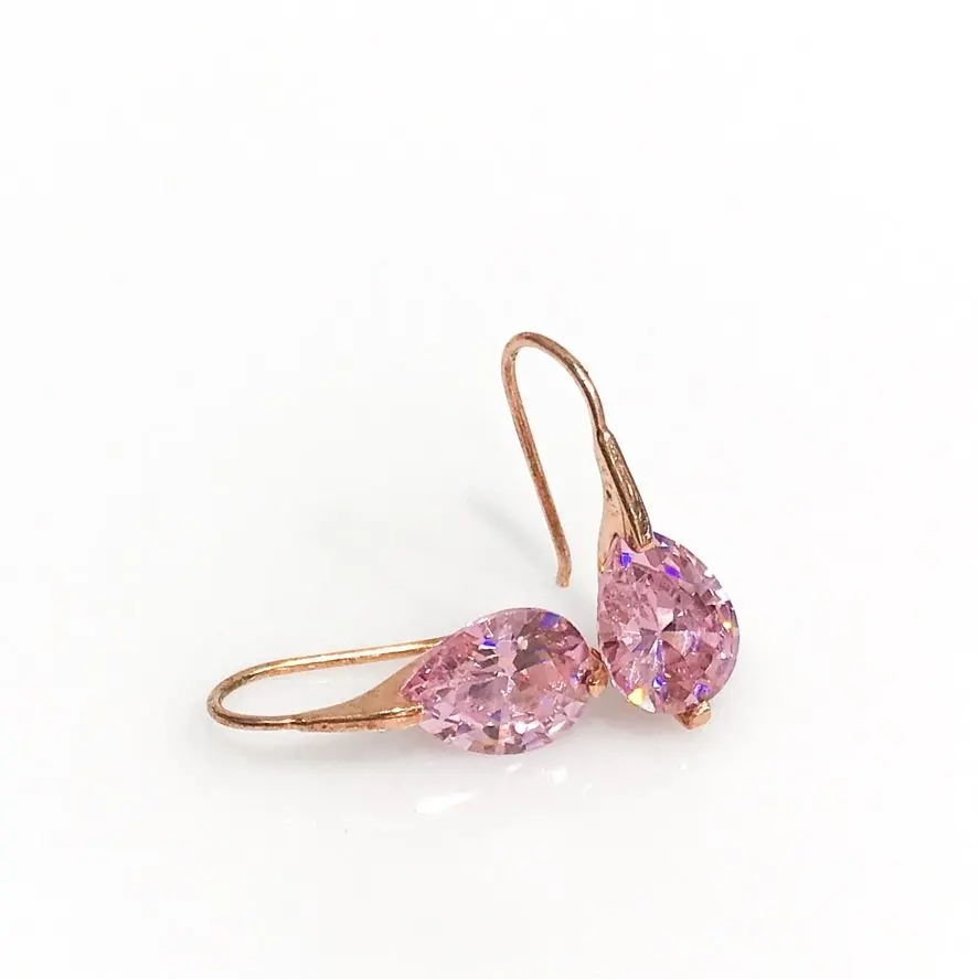 Top Quality Drop Pink Quartz Stone Silver Earrings