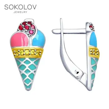 

Drop Earrings with stones "Ice Cream" with enamel and cubic zirconia SOKOLOV fashion jewelry silver 925 women's/men's, male/female, long earrings