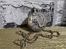 Reloj de bolsillo de cuarzo, de bronce, estilo chino, diseño de dragón, Vintage, con cadena de collar, el mejor regalo, CF1039