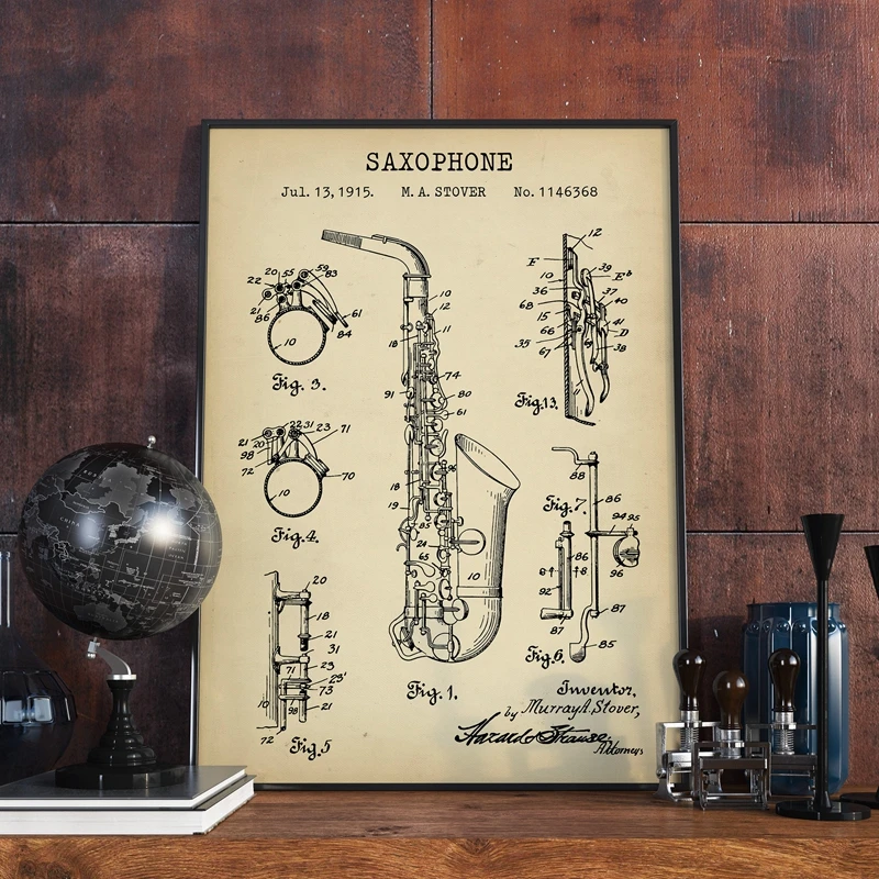 Saxophone Patent Canvas Poster Home Decor