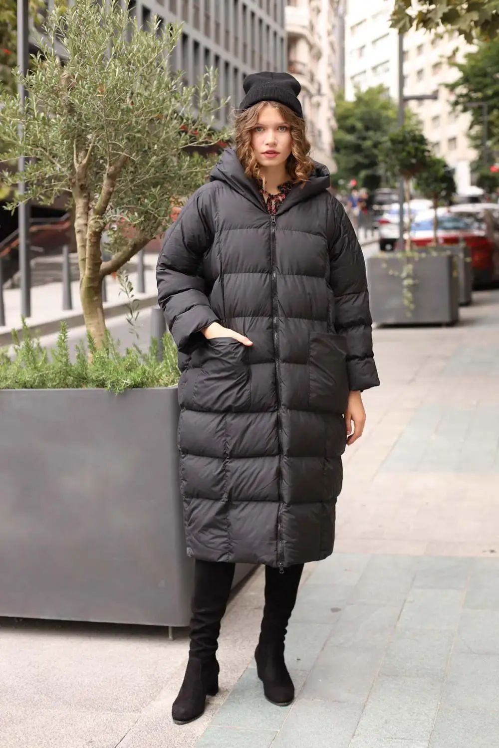 Woman Hooded Long Inflatable Coat Oversize Midi