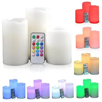 

Artificial Candle Light LED RGB Set 3 Candles Multicolour Remote Control Home Decorations