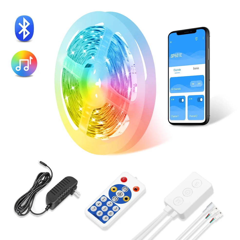 US $23.99 LED Strip Lights RGBIC Bluetooth Color Changing Rainbow LED Lights APP Control Smart Music Lights For Bedroom RoomParty
