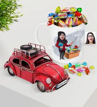 

Personalized Women 'S Teacher Platter Nostalgic Red Metal Beetle and Mug Haribo Candy Seti-7