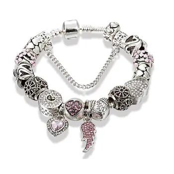 

ANGEMIEL Pink Angel Wing Love Charm Women Bracelet