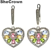 33x18 мм многоцветный в форме сердца создан цитрин перидот Танзанит Рождественский подарок для девочек серебряные серьги