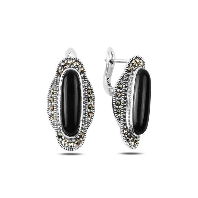 

Silver 925 Sterling Marcasite & Natural Stone Earrings