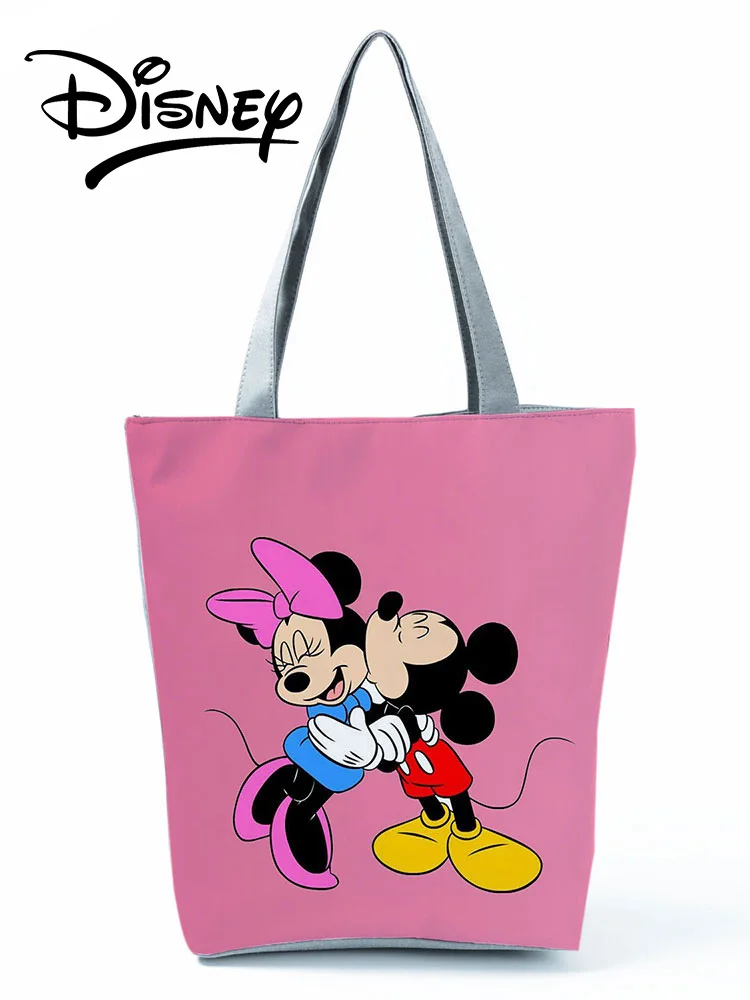 Disney Mickey Minnie Printed Handbag Portable Shoulder Bag Cartoon High Capacity Shopping Bag Red Storage Bag Women Beach Bag 